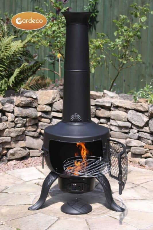 Large Tia Chimenea in Black, inc BBQ grill