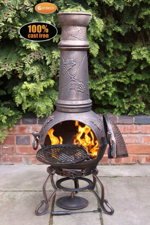 Toledo Cast Iron Chimenea (Extra Large), Bronze Grapes