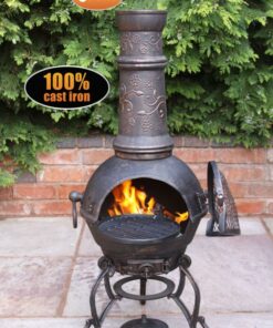 Toledo Cast Iron Chiminea (Large), Bronze Flowers