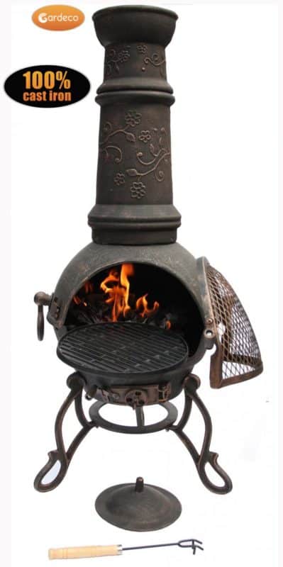 Toledo Cast Iron Chiminea Extra Large Bronze Flowers