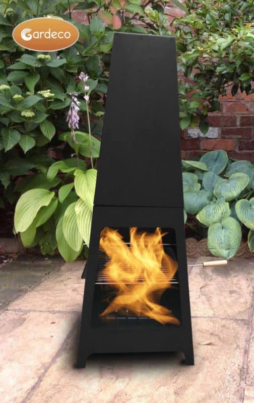 Sven steel chiminea fireplace with fire