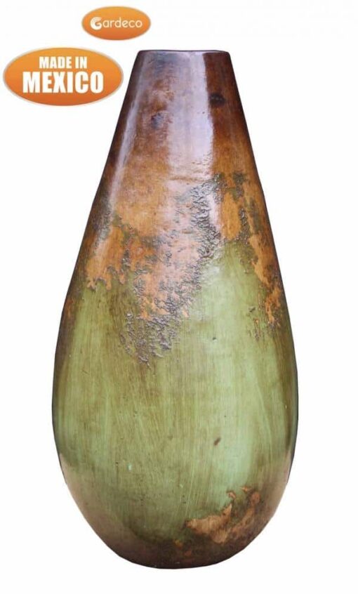 Gota Mexican Art Chiminea in Mottled Green and Brown (Medium) - Rear view