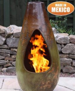 Gota Mexican Art Chiminea in Mottled Green and Brown (Medium) - Lifestyle