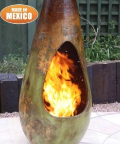 Gota Mexican Art Chiminea in Mottled Green and Brown (Large) - Lifestyle