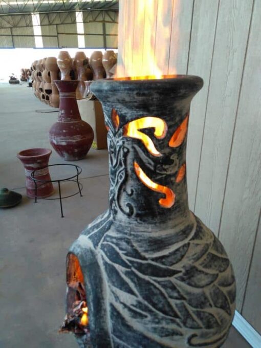 Wyre EL Dragon chimenea with cut-outs to see flames charcoal colour inc stand and lid