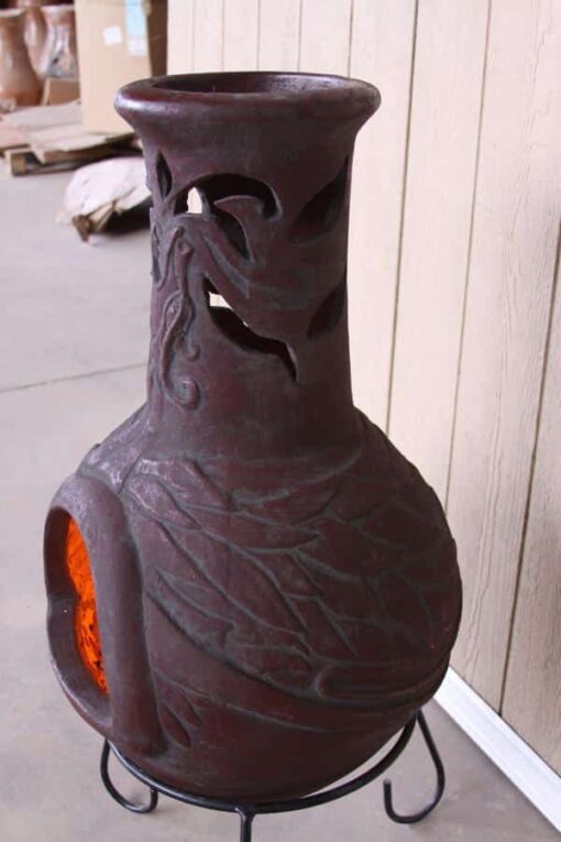 Wyre EL Dragon chimenea with cut-outs to see flames burgundy colour inc stand and lid