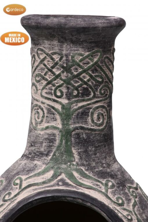 Derwyn The Tree Mexican chimenea green tree on charcoal Celtic theme including stand and lid - Image 3