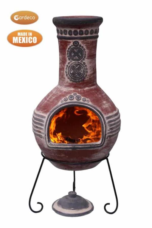 Azteca XL Mexican Chimenea in red with grey mouth and top