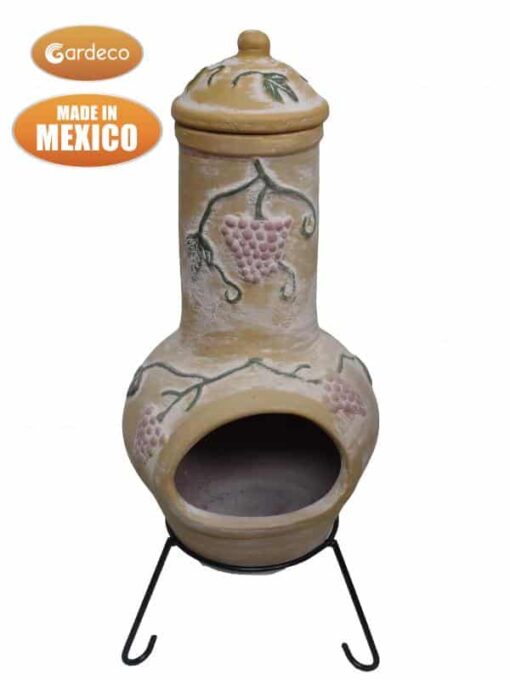 Large Mexican Grapes chimeneas in yellow, inc stand and lid