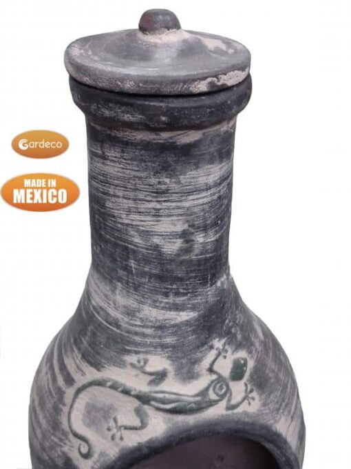 Extra-Large Iguana Mexican Chimenea in dark grey, iguana on belly, inc stand and lid - Image 3