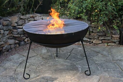 Extra-Large Kadai real fire pit 80cm dia inc. stand and BBQ grill