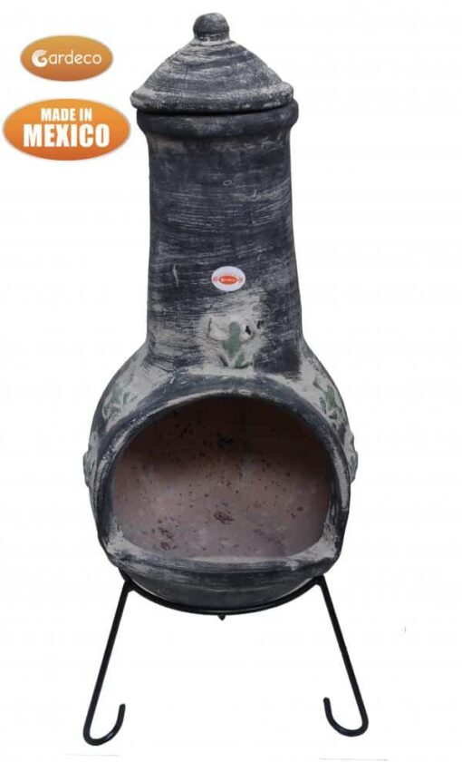 Extra-large Rana Mexican Chimenea in dark grey, inc stand and lid