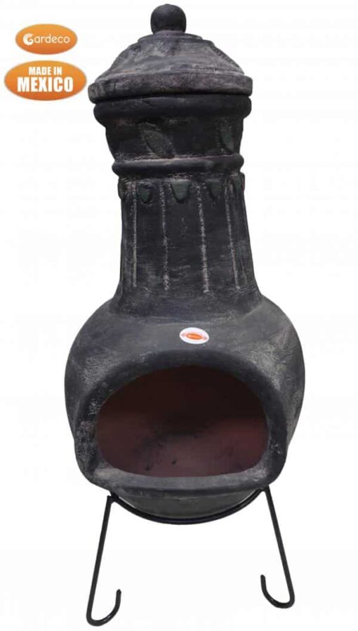 Extra large Mexican Hoja chimenea in grey and green, inc stand and lid