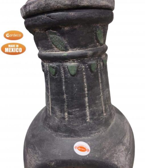 Extra large Mexican Hoja chimenea in grey and green, inc stand and lid - Image 2