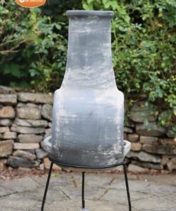 Extra-large Mexican chimenea Dos Bocas (with two mouths) in grey, inc stand and lid