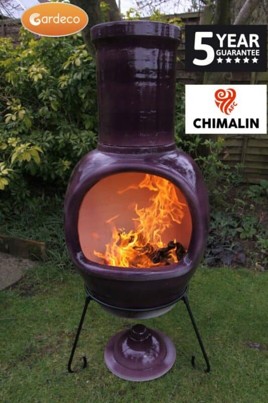 Asteria XL Chimalin AFC chimenea in glazed purple, including lid & stand