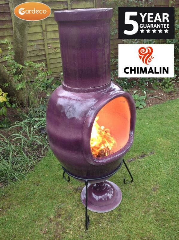 Asteria XL Chimalin AFC chimenea in glazed purple, including lid & stand