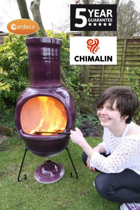 Asteria XL Chimalin AFC chimenea in glazed purple, including lid & stand