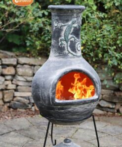 Extra-large Iguana Mex chimenea in grey