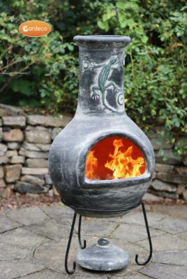 Extra-large Iguana Mex chimenea in grey