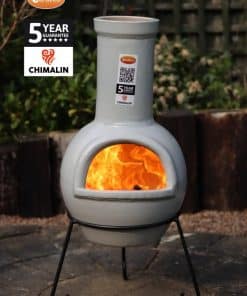 Sempra large Chimalin AFC chimenea in glazed light grey, including lid & stand