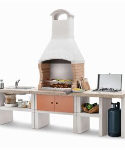 Palazzetti Ariel Outdoor BBQ Kitchen with Twin Gas Hob and Sink in peach