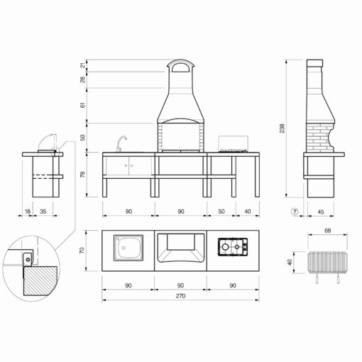 Palazzetti Ariel Outdoor BBQ Kitchen with Twin Gas Hob and Sink in peach