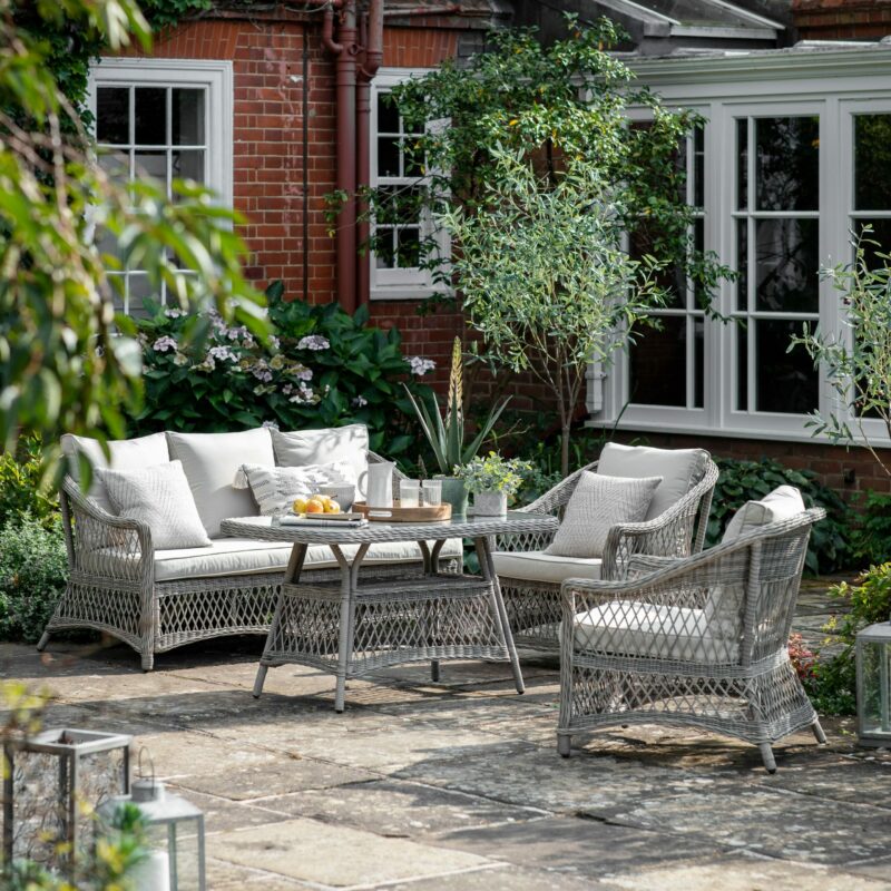 Menton Country Sofa Rattan Dining/Tea Set in Stone