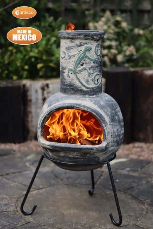 Iguana Medium Mexican Chimenea in Grey