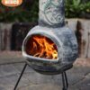 Iguana Medium Mexican Chimenea in Grey