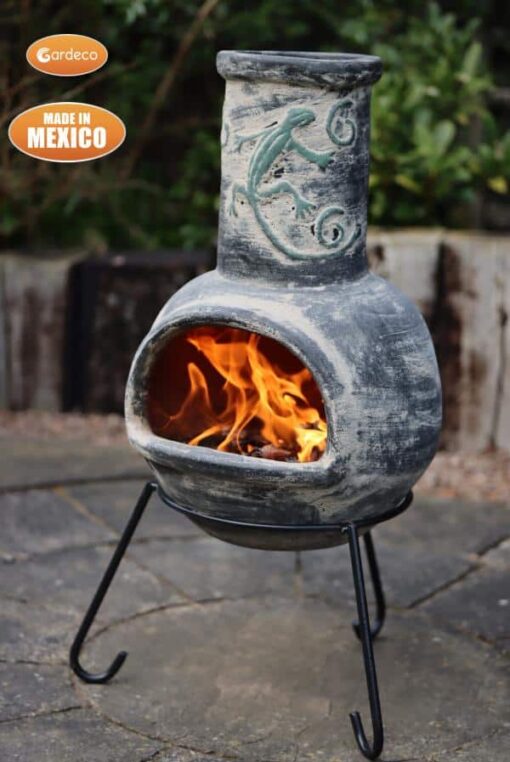 Iguana Medium Mexican Chimenea in Grey